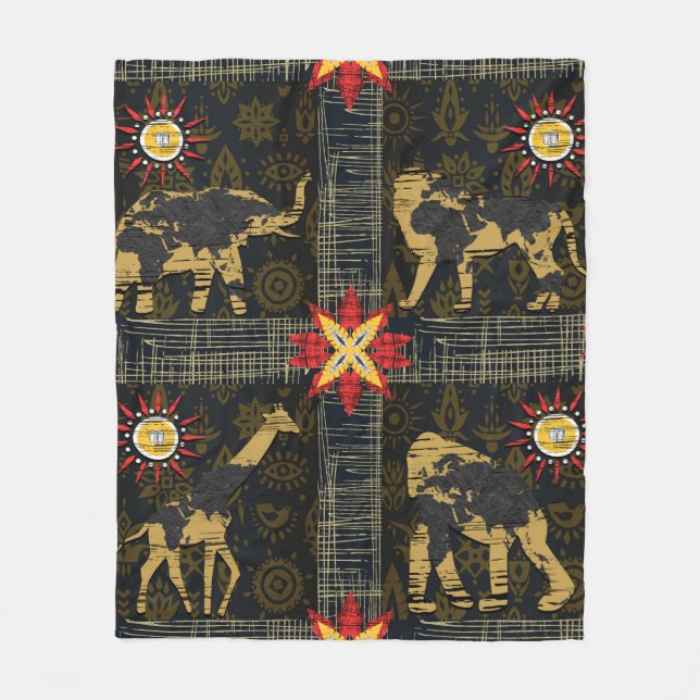 Guld Blue Red Safari World Map African Animals Fleecefilt (Framsidan)