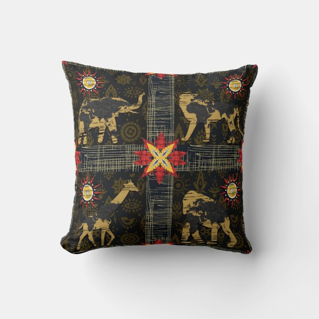 Guld Blue Red Safari World Map African Animals Kudde (Framsida)