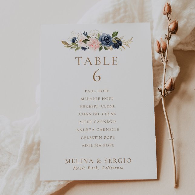 Guld Blue Rosa Bröllop Bord 6 Sittplatskort för  6 Inbjudningar (Skapare uppladdad)