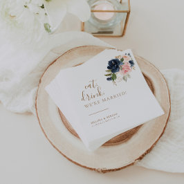 Guld Blue Rosa Eat Drink Vi är gift Bröllop Pappersservett