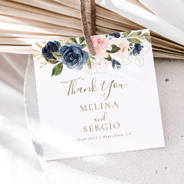 Guld Blue Rosa Flowers Bröllop Tack Gåvor Etiketter