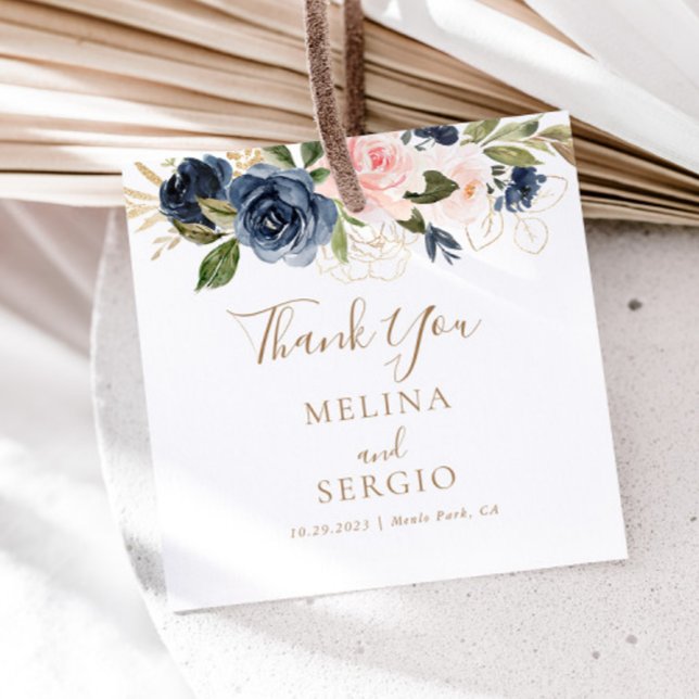 Guld Blue Rosa Flowers Bröllop Tack Gåvor Etiketter (Skapare uppladdad)