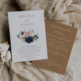Guld Blue Rosa Flowers Bröllopsprogram