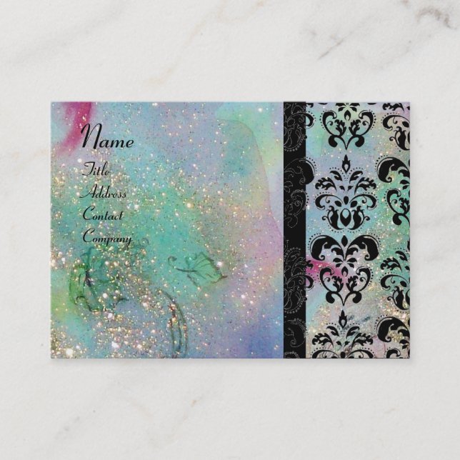 GULD BLUE SPARKLING DAMASK MONOGRAM, grönt fuchsia Visitkort (Framsida)