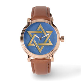 Guld Blue Star of David Art Panel Armbandsur