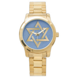 Guld Blue Star of David Art Panel Armbandsur