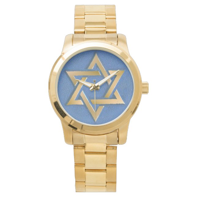 Guld Blue Star of David Art Panel Armbandsur (Framsida)