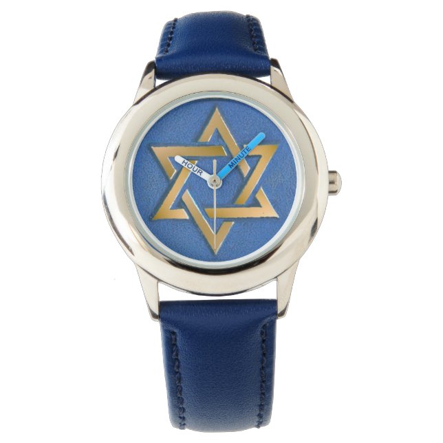 Guld Blue Star of David Art Panel Armbandsur (Framsida)
