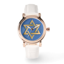 Guld Blue Star of David Art Panel Armbandsur