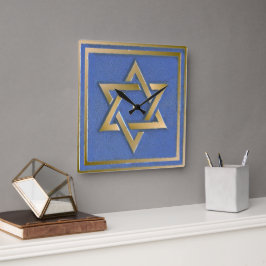 Guld Blue Star of David Art Panel Fyrkantig Klocka