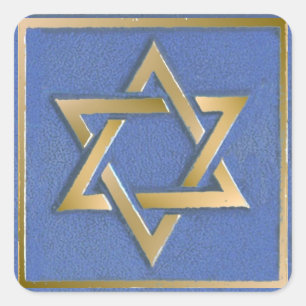 Guld Blue Star of David Art Panel Fyrkantigt Klistermärke