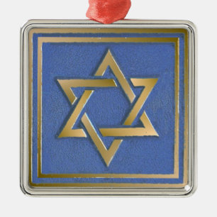Guld Blue Star of David Art Panel Julgransprydnad Metall