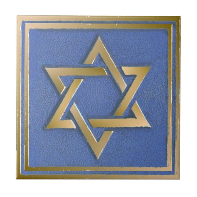 Guld Blue Star of David Art Panel Kakelplatta (Framsidan)