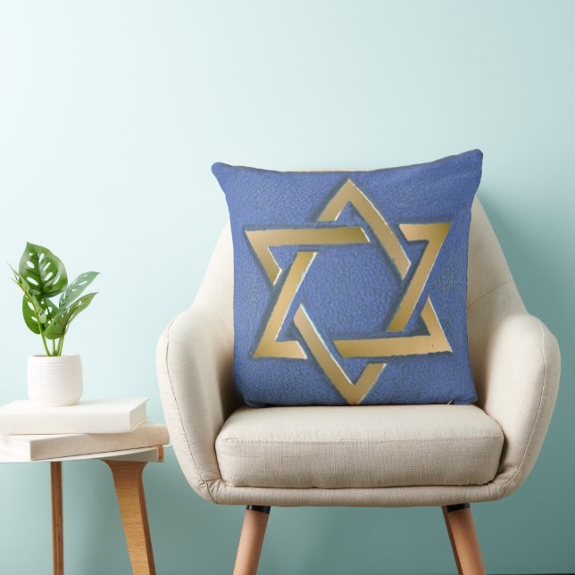 Guld Blue Star of David Art Panel Kudde (Stol)