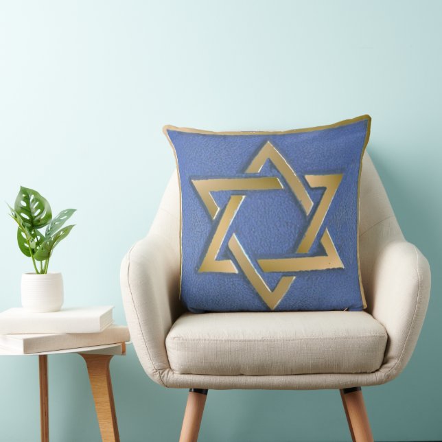 Guld Blue Star of David Art Panel Kudde (Stol)