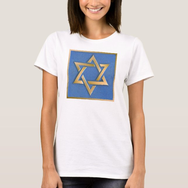 Guld Blue Star of David Art Panel T-Shirt (Framsida)