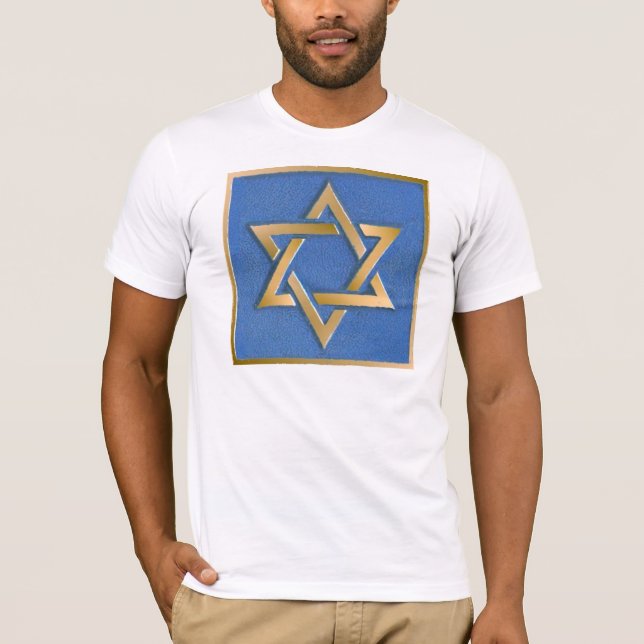 Guld Blue Star of David Art Panel T-Shirt (Framsida)