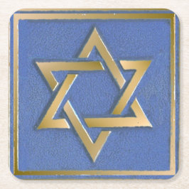 Guld Blue Star of David Art Panel Underlägg Papper Kvadrat