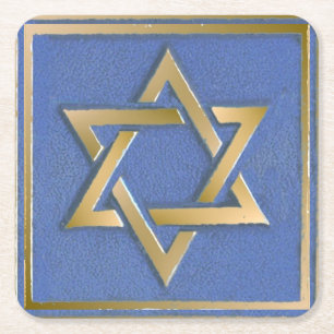 Guld Blue Star of David Art Panel Underlägg Papper Kvadrat