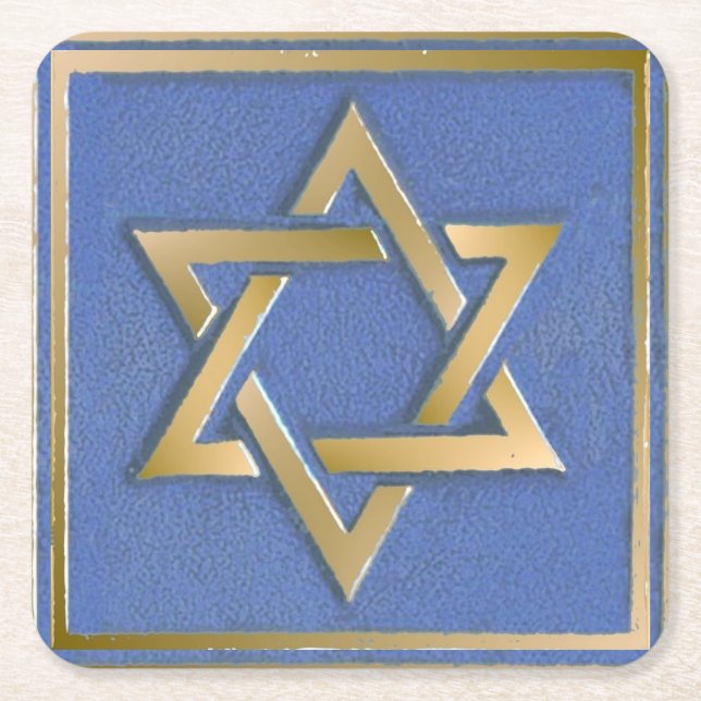 Guld Blue Star of David Art Panel Underlägg Papper Kvadrat (Framsidan)