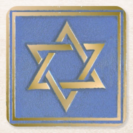 Guld Blue Star of David Art Panel Underlägg Papper Kvadrat