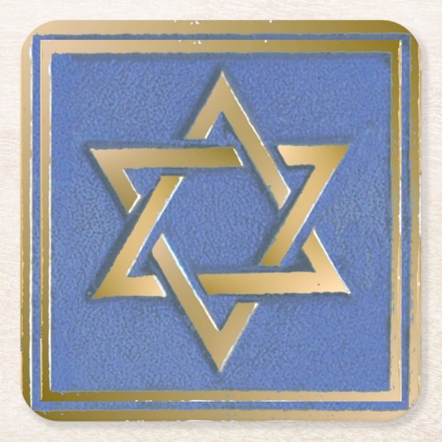 Guld Blue Star of David Art Panel Underlägg Papper Kvadrat (Framsidan)