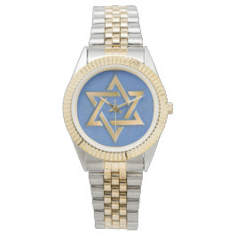 Guld Blue Star of David Art Panel Watch Armbandsur