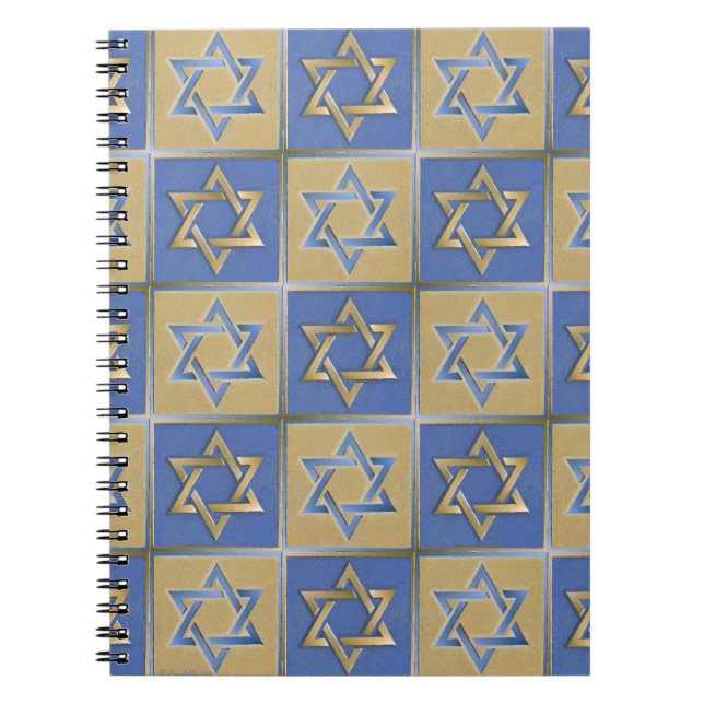 Guld Blue Star of David Art Panels Anteckningsbok Med Spiral (Framsidan)