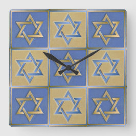 Guld Blue Star of David Art Panels Fyrkantig Klocka