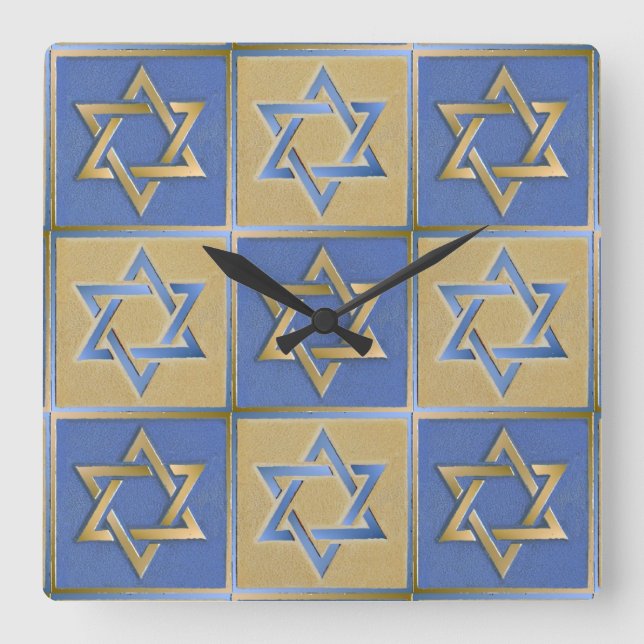 Guld Blue Star of David Art Panels Fyrkantig Klocka (Framsida)
