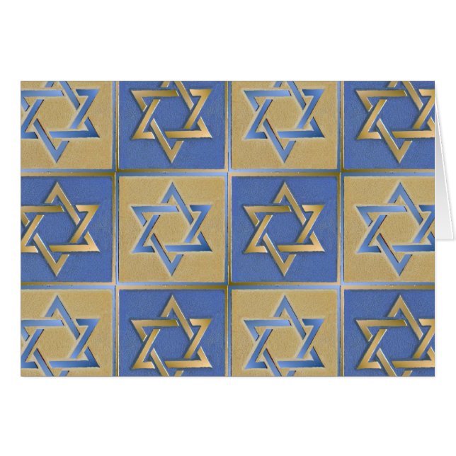 Guld Blue Star of David Art Panels Hälsningskort (Framsidan Horizontal)