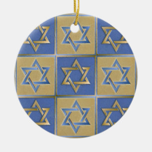 Guld Blue Star of David Art Panels Julgransprydnad Keramik