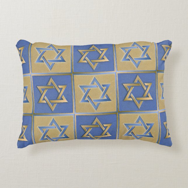 Guld Blue Star of David Art Panels Prydnadskudde (Framsidan)
