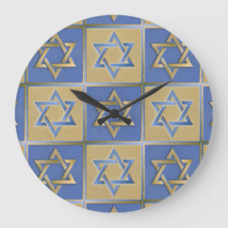 Guld Blue Star of David Art Panels Stor Klocka