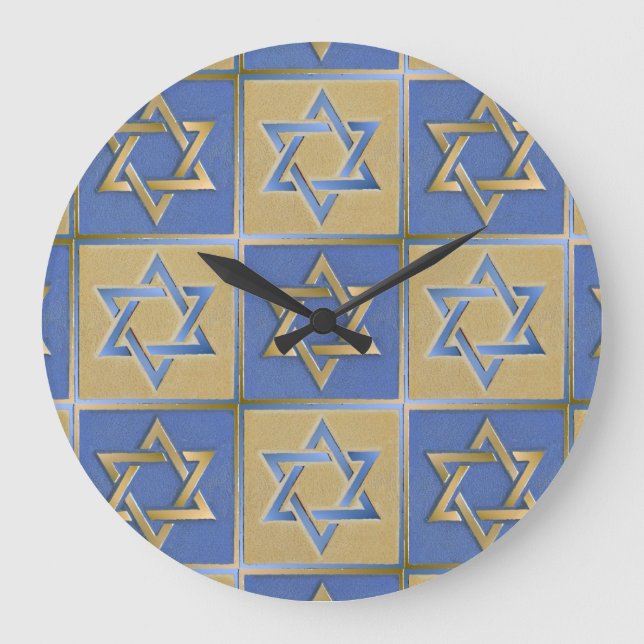Guld Blue Star of David Art Panels Stor Klocka (Framsida)