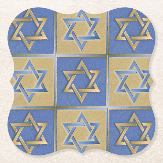 Guld Blue Star of David Art Panels Underlägg Papper (Framsida)