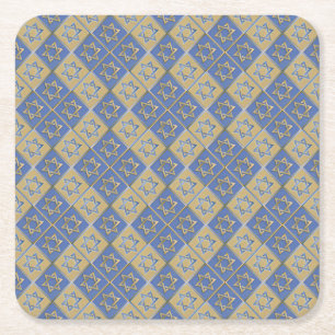 Guld Blue Star of David Art Panels Underlägg Papper Kvadrat