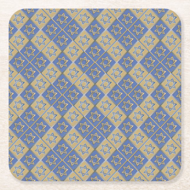 Guld Blue Star of David Art Panels Underlägg Papper Kvadrat (Framsidan)