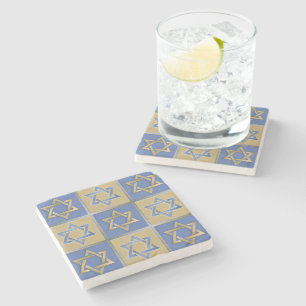 Guld Blue Star of David Art Panels Underlägg Sten