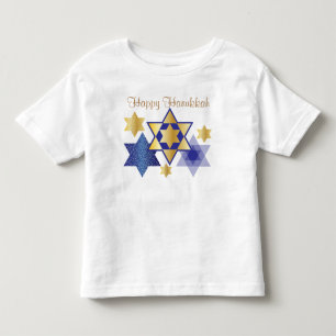 Guld & Blue Stars of David Lycklig Hanukkah Tee