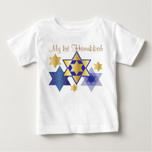 Guld & Blue Stars of David My 1st Hanukkah Tee