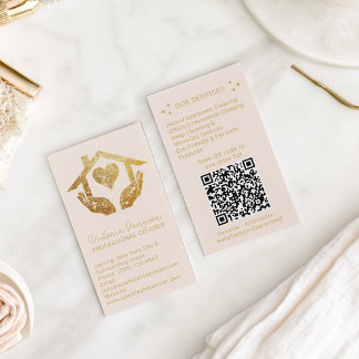 Guld Blush StädsERVICE Hemstädning QR-kod Logo Visitkort