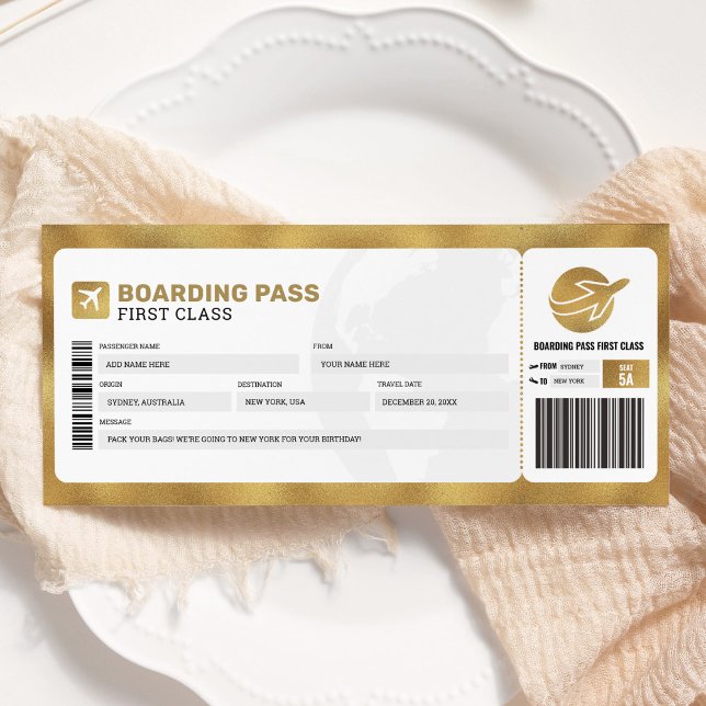 Guld Boarding Pass Resa Tripp Flygplan Gåva Biljet Inbjudningar (Skapare uppladdad)