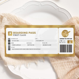 Guld Boarding Pass Resa Tripp Plan Gåva Biljett Inbjudningar