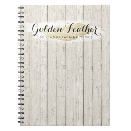 Guld Bohemian Feather på Rustic Wood Boards Anteckningsbok