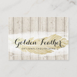 Guld Bohemian Feather på Rustic Wood Boards Visitkort