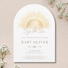 Guld Bohemisk Sol Boho Neutral Sippa och Se Båge Inbjudningar
