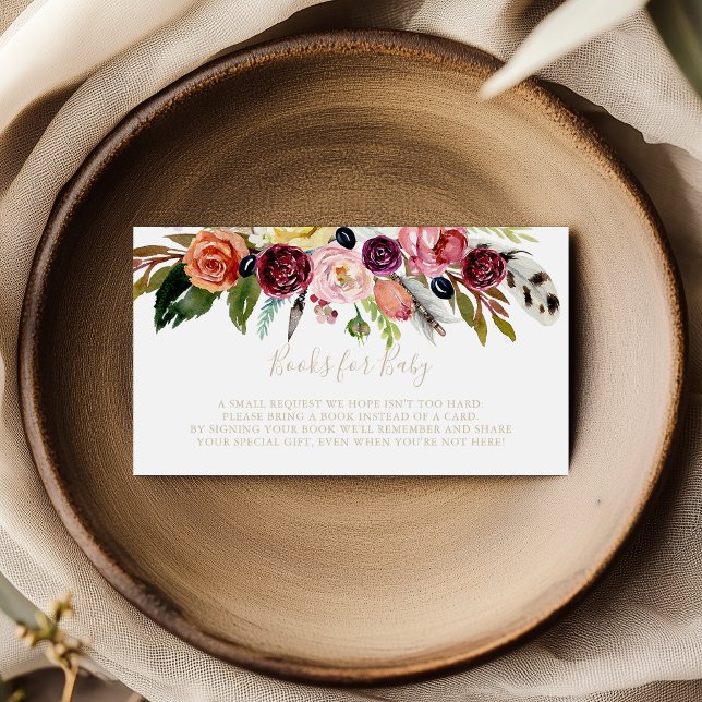 Guld Boho Blommig Baby Shower Bokförfrågan   Tilläggskort (Skapare uppladdad)
