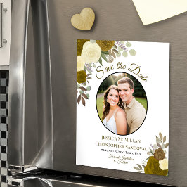 Guld Boho Blommig & Foto Bröllop Spara Datum Magnetisk Inbjudningskort