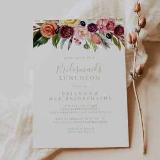 Guld Boho Blommigt Bridesmaids Luncheon Shower Inbjudningar